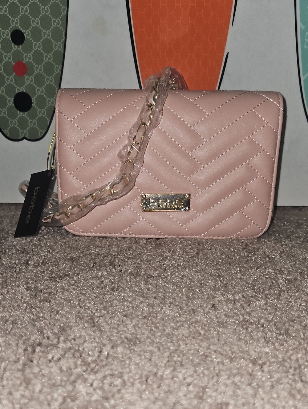 bebe Quilted Pink Chain Crossbody Bag